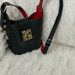 Black and Red Shoulder Bag with Gold Accents